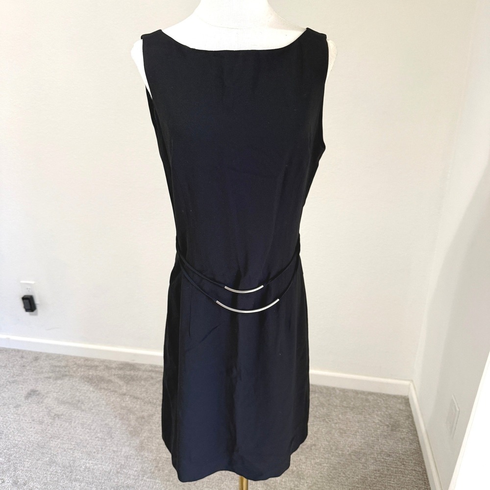 Vtg Black Sheath Dress Silver Accent‎ Size Medium 90s Minimal DW3 David Warren